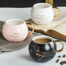 Load image into Gallery viewer, Coffee Mug Printing with Gold 530ML Women Men Marble Ceramic Coffee Mug Milk Drink Cup Novelty Gift, Black, White, Pink
