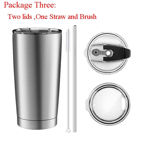 Coffee Cups  Stainless Steel Tumbler Insulated 20OZ Large Capacity Travel Water Bottle Beer Coffee Mugs Drinkware with Two Lid